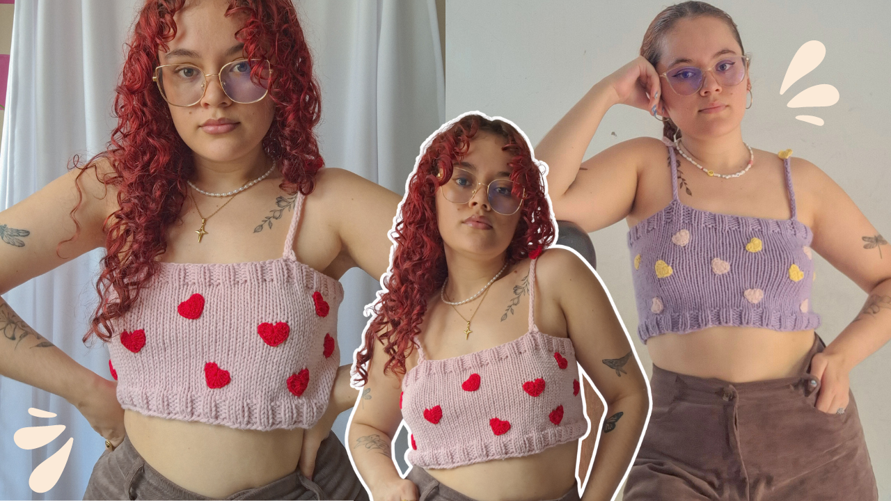 TUTORIAL+PATRÓN CROPTOPS DESTELLOS DE AMOR -dos agujas